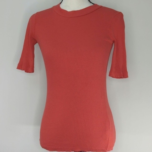 Abercrombie & Fitch Ribbed High Neck Short Sleeves Orange Top - Picture 1 of 8